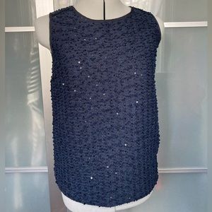 Ann Taylor Women’s Sleeveless Sequin-adorned Top, Navy blue, Small